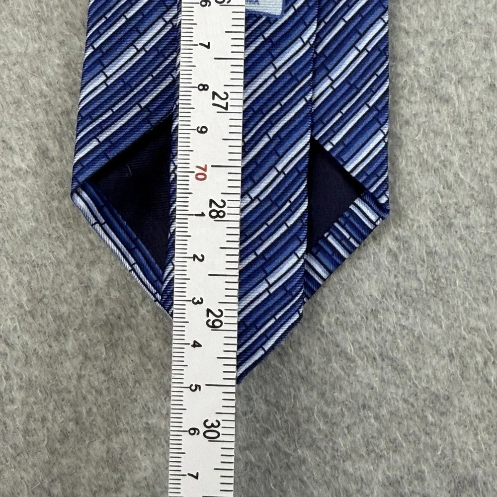 Vintage Battistoni Roma Blue White Striped Silk Tie Made in Italy 59x3.25